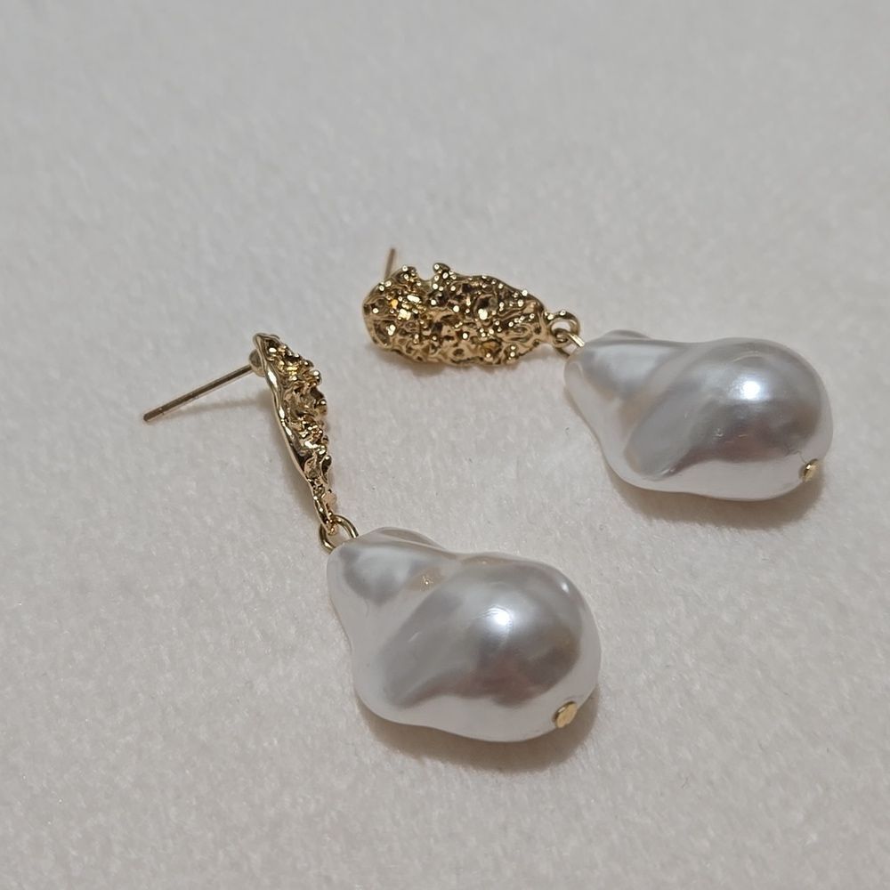 Gold and White Pearl Earrings